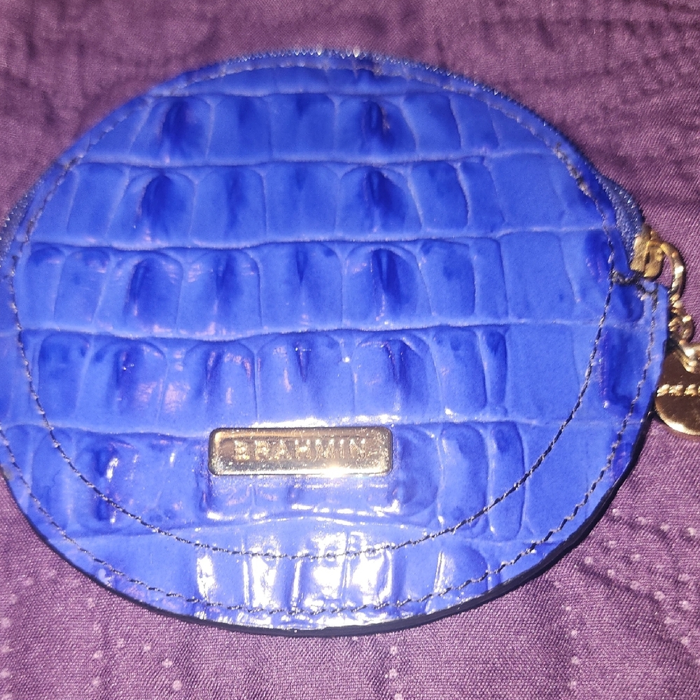 Brahmin Vibrant Blue Embossed Coin Pouch
